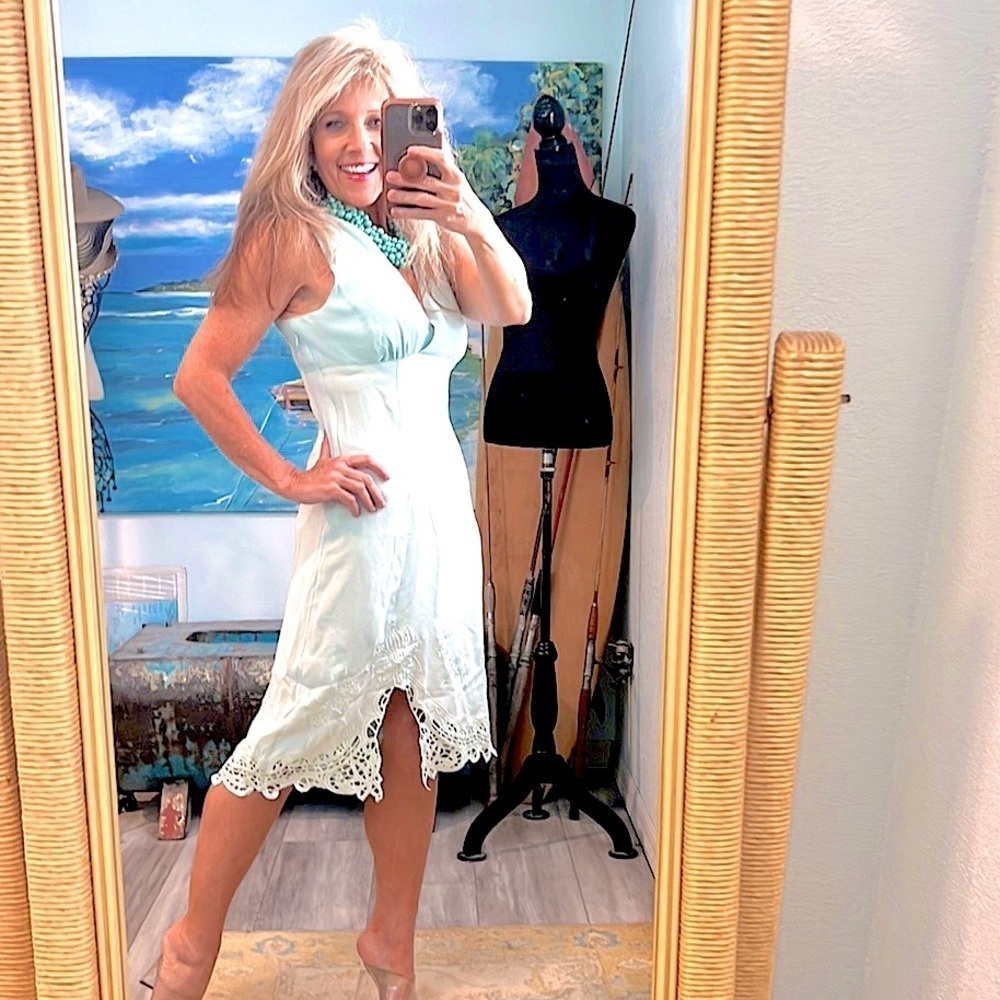 Arden B, Seafoam Silk Dress, Exquisite, Romantic, Lightweight,Lined, Size 6